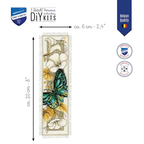 Image of Vervaco Cross Stitch Bookmark Kit Butterfly on Flowers V 2.4 inch x 8 inch