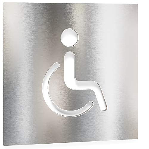 Letrero para WC minusválidos - señalización autoadhesiva de acero inoxidable para el baño discapacitados - instalación sin herramientas - rótulo para inodoro - B06