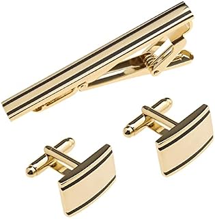 YINETTECH Set of 3 Men's Tie Clip and Cufflinks Set Business Shirts Necktie Clip Tie Bar Clips Gift for Wedding Party Business Meeting Fathers Day Valentines Day Gold