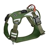 Heavy Duty Dog Harness with AirTag Holder – No-Pull, Reflective, Secure Buckle, Adjustable Vest with Handle for Walking & Training (Army Green, Small)