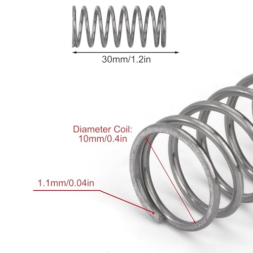 GUNGY Druckfeder Edelstahl Feder Druckfedern 30mm Drahtdurchmesser 1,1mm Innendurchmesser 10mm Länge 30mm Maximale Federkraft 1,2kg 10 Stück