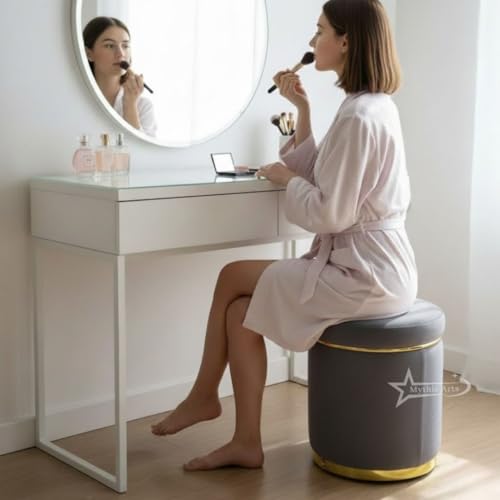 Image of Ottoman Stool for the Living Room Ottoman Pouffes for Sitting, Puffy Stool for Living Room Dressing Table Stool Grey