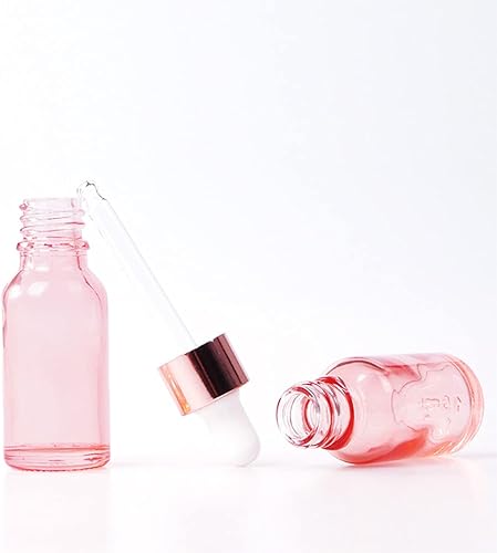 Miniatura 2 de Paquete de 18 botellas con cuentagotas de vidrio rosa de 0.3 fl oz para aceites esenciales, soporte para botellas vacías de vidrio con pipeta de