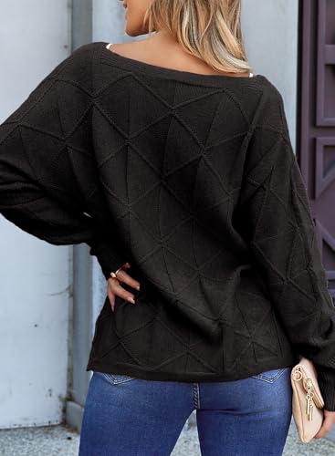 Image of EVALESS Casual Crewneck Sweaters for Women Fall Winter 2026 Lightweight Long Batwing Sleeve Pullover Sweaters Tops Clothes