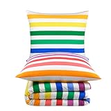 Biber Bettwäsche 135x200 cm – 100% Baumwolle, OEKO-TEX® STANDARD 100 & STeP – Atmungsaktiv, Weich & Hautfreundlich – Mit Reißverschluss – 1x Bettbezug + 1x Kissenbezug 80x80 (RAINBOW SHINE, 135-200)