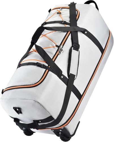 XWFB Rolling Duffle Bag with Wheels,110L/140L Expandable Soft-Sided Foldable Duffle Bag with 2 Rubber Wheels,Packable 32” Rolling Carry-On with Multi-Pockets & Compartments (Grey)