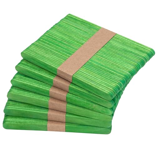 WISYOK 240 Pcs Green Popsicle Sticks for Crafts 4.5 Inch Christmas Wooden Craft Sticks Ice Cream Sticks Christmas and St Patricks Day Crafts Great for DIY Creative Designs and Children Education