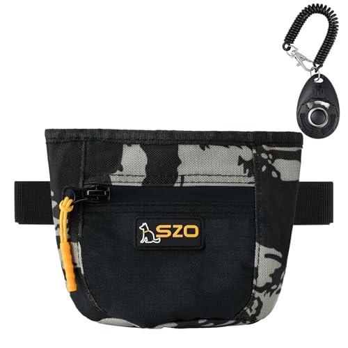 SZO Dog Treat Pouch with Pet Training Clicker, Dog Training Treat Pouch with Waist Belt Clip, Magnetic Closure, Hands-Free Training - Camo