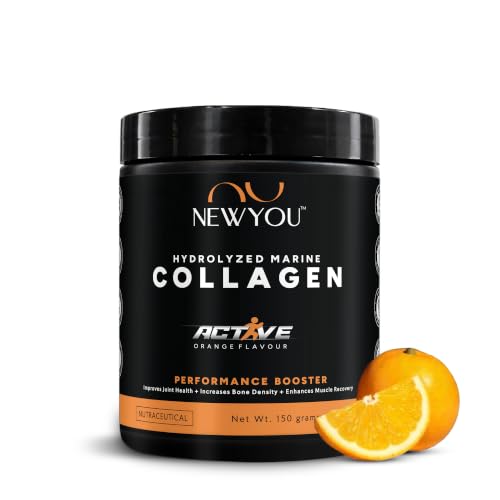 Image of NewYou Active Marine Collagen Powder for Joint & Bone Support | With Glucosamine, Hyaluronic Acid & Vitamin C | Supports Flexibility & Mobility | Orange Flavour | 150g