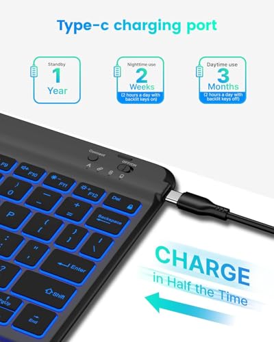 Image of typecase Folio Keyboard Case for iPad A16 (11th) & iPad 10th Gen 10.9 inch (2022), Magnetic Wireless Detachable Keyboard, 7-Color Premium Backlight, Thin & Light, Pencil Holder-Carbon Black