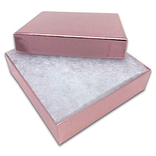 TheDisplayGuys 100-Pack #33 Cotton Filled Cardboard Paper Jewelry Box Gift Case - Metallic Rose Gold (3 1/2