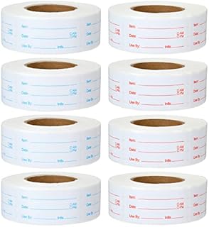 JMIATRY 8 Rolls 4000 Pieces Removable Food Labels, 1 x 2 Inch Food Labels Stickers, Freezer Labels Food Storage Labels Prep Canning Labels for Meal Containers and Jars, Red and Blue