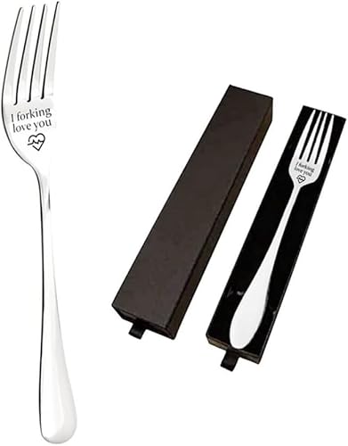 I Forking Love You Letter Engraved Fork Stainless Steel Dinner Forks Unique Funny 8 Inches with Box for Your Ones and Friends - Valentines Gifts,Festival Gift,Party Accessories (I Forking Love You)