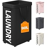 Optish Laundry Basket with Wheels, 90L Rolling Laundry Hamper with Wheels, Large Clothes Hamper on Wheel with Removable Mesh Bag for Bedroom, Dorm Room Essentials, Black