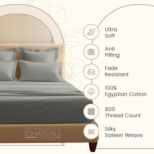 100% Cotton Sheets King Size Sheets Set, 15" Deep Pocket King Sheet Set, 800 Thread Count Sateen Weave Luxury Hotel Sheets, Naturally Cool Long Staple Egyptian Cotton, No Pilling & Shrink - Silver
