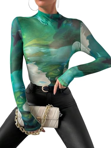 Remidoo Womens Sexy Sheer Mesh Long Sleeve Tops Round Neck Fitted T Shirt3