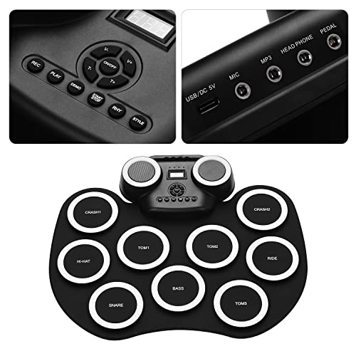 Homesen Bateria Eletrônica Portátil Roll-Up Tambor Digital de Silicone com Alto-Falantes embutidos P