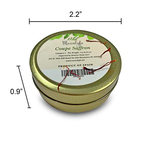 Coupe Spanish Saffron Threads (4 Grams) Category 1 Spice Pure Azafran Filaments (Unmatched Aroma And Color For Your Paella And Great Gift For Anyone Who Enjoys Cooking) By Movalyfe With Vintage Spoon #TOP5