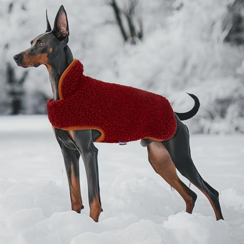Image of cyeollo Sherpa Dog Coat Reversible Dog Jackets for Large Dogs, Burgundy, 2XL