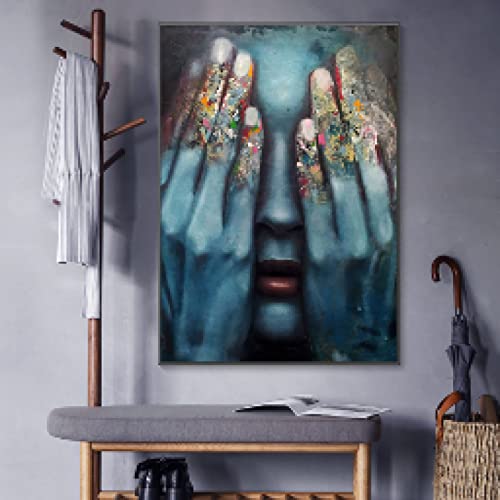 Chica abstracta su cara con manos pintura lienzo pared arte cuadros modernos carteles e impresiones Cover