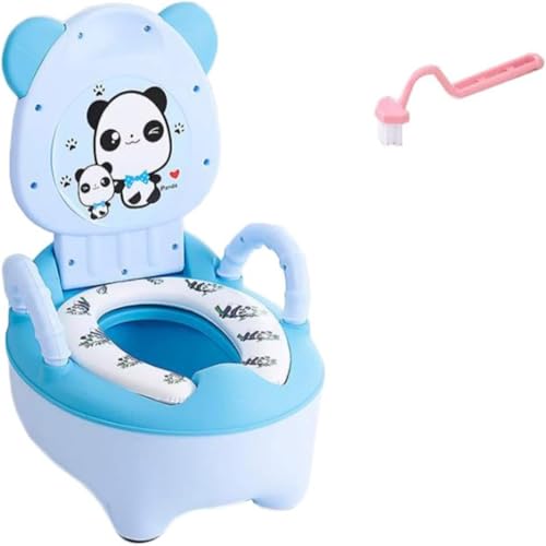 Giawkca ベビー オマル トイレ 便座 パンダ柄 可愛い ブラシ付き キーズ 男女兼用 子供 洋式トイレ ソフトクッション 便器 トレーニング 補助便座 蓋付き 取外し可能 滑り止め (ブルー)