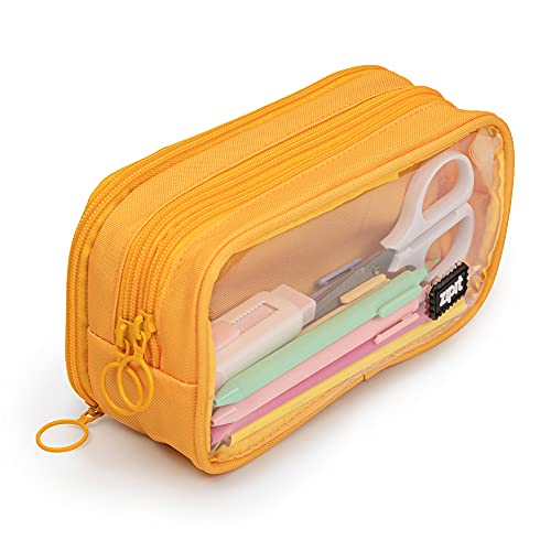 Image of ZIPIT Half & Half Pencil Case | Large Capacity Pencil Pouch | Pencil Bag for School, College and Office (Yellow)