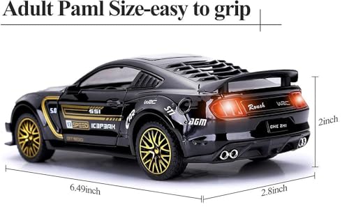 Image of Diecast Metal Model Car 1:32 Scale Mustang GT500 Toy Cars for Kids Sound Light and Pull Back (Black)