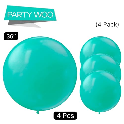 Image of PartyWoo Teal Balloons 4pcs 36 Inch Turquoise Dark Teal Latex Balloons for Baby Shower Wedding Anniversary Gender Reveal Graduation Mermaid Birthday Pool Bachelorette Party Decorations Blue-Y69