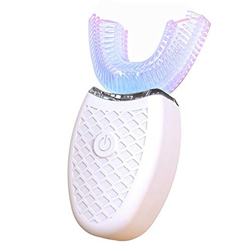 Ultrasonic Tooth Cleaner Electric Tooth Brush Automatic Clean Oral 360° U-Shape Mouth Cleaner Teeth Whitening Sonic Toothbrush 4 Optional Modes IPX7 Waterproof Toothbrush Silicone Heads White