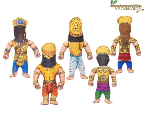 Image of Panch Pandav Soft Toy Set - 5 Stuffed Dolls for Kids & Babies | Mahabharat Plush Toys for Boys & Girls | Washable Devotional Toys for Children