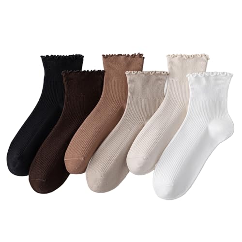 Image of Ruffle Ankle Socks for Women, Cute Casual Lettuce Edge Frilly Crew Socks Breathable Lightweight Daily Socks