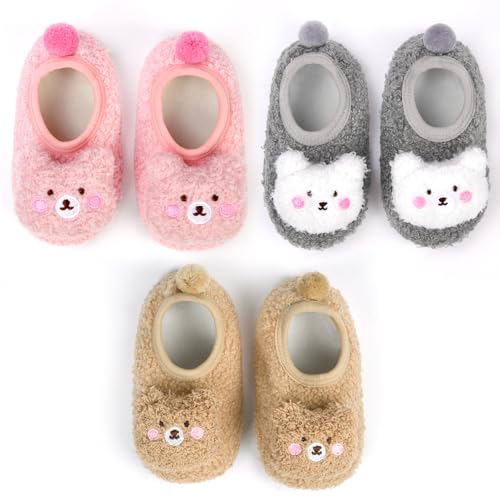 flintronic - flintronic 3 Pairs Baby Warm First Walking Shoes, Baby Boys Girls Non-Skid Indoor Fuzzy Slipper Shoes, Walking Shoes Infant Breathable, Baby Winter Shoes with Soft Rubber Sole
