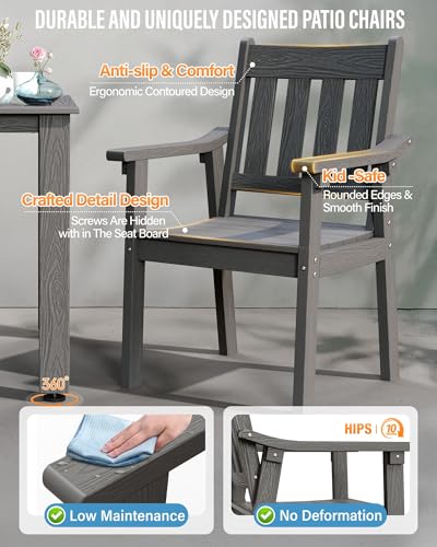 Image of YEFU Patio Dining Chairs Set of 6: All Weather Outdoor Dining Chairs with Wide Curved Seat and Backrest - Outdoor Furniture Plastic for Outside Backyard /Garden /Porch /Deck 350lbs Capacity Grey
