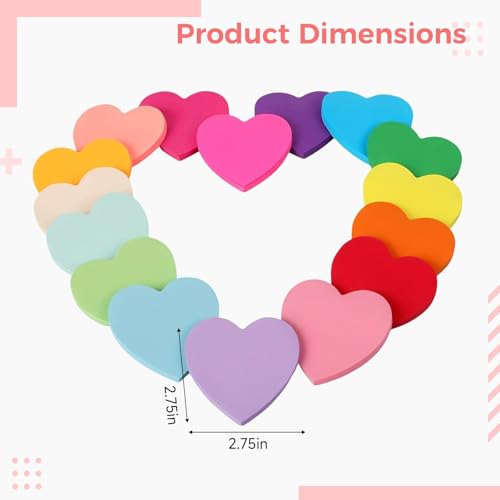 16 Pcs Heart Sticky Notes, 2.8 x 2.8 in / 7 x 7 cm, Cute Colorful Heart Shaped Note Pads, Removable Self Stick Notes for Kids Activities, Teachers, Home, Office, Valentine's Day - Image 4