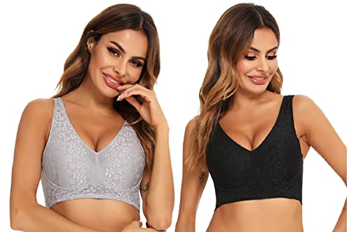 Nieery Sujetador Deportivo Encaje Push up Mujer Sujetadores sin Aros Comodos Sostén sin Costuras Camiseta Sujetador para Diario Pack de 2 Cover