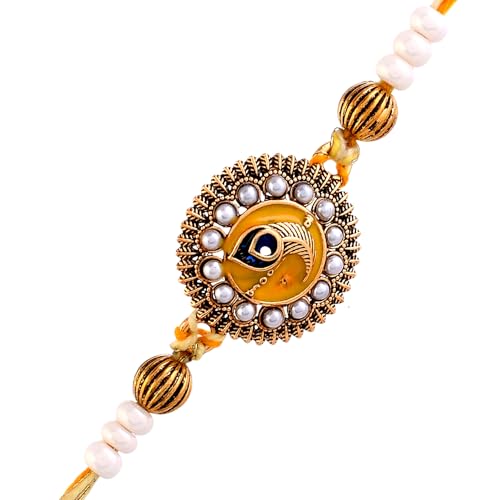 Image of VOYLLA Studded Yellow Thread Mens Rakhi For Brother|Pack Of 1|Rakhi Special|