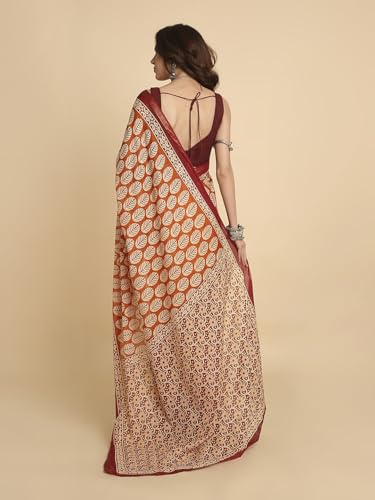 Image of RATAN Women's Pure Soft Cotton Saree with Blouse Piece | Lightweight Breathable Daily Wear Cotton Saree | Traditional Printed Saree for Office Casual & Summer Wear