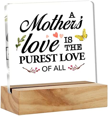 Mom Mother Gift from Daughter Son for Mother’s Day Christmas Birthday, Mother's Love Quote Gifts Clear Desk Decorative Sign Acrylic Plague with Wood Stand