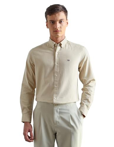 Image of Arrow Sport Solid Slim Fit Cotton Shirt for Men - Full Sleeve Mens Casual Shirts