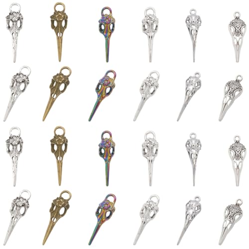 Breloques crâne de corbeau argentées pendentif squelette oiseau gothique