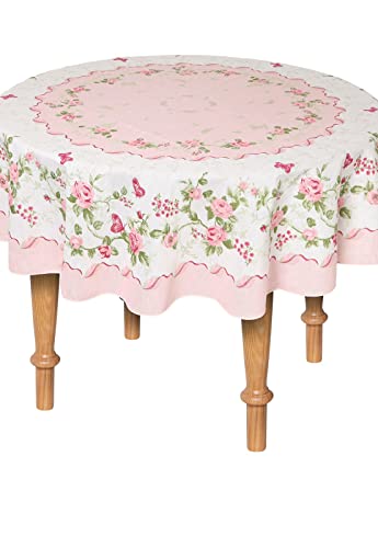 Adonisusa Pink Roses And Butterfly Printed Tablecloth Water Resistant Fabric Tablecloth. (Round 155 Cm ≅ 60 Inches) #TOP2