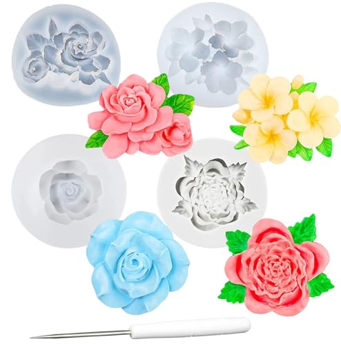 Silikonformen Gießformen, 4 Blumenformen + 1 Kegel, 3D Blumen Kerzenform,DIY Kerzen und Dekoration, Silikonform Blumen, Gießformen Silikon für Kreativprojekte, Ideal für Geschenke und Heimdekor