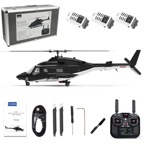 X-MechFun 1/34 Scale Airwolf RC Helicopter for Adult, YU-Xiang F02S 8CH GP_S Stabilized 6G Flybarless Simulator Helicopter with Smart Return & Optical Flow, RTF Military RC Aircraft Model