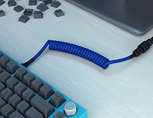 Image of GLORIOUS Coiled Keyboard Cable - Coiled USB C Cable Artisan Braided Cables for Mechanical Gaming Keyboard Coiled Cable - Custom Keyboard Cable (Cobalt Blue)