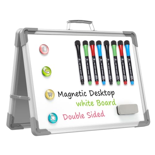 Image of TSJ OFFICE Small Dry Erase White Board - 12 inch x 16 inch Mini Easel Desktop Double Sided Whiteboard, Portable Magnetic Board on Table Top with Holder for Drawing, Teacher Instruction, Memo Board