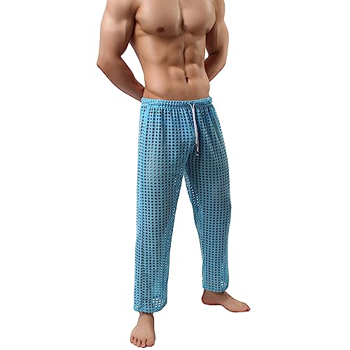 Men's Mesh Fishnet See Through Pants Hollow Openwork Drawstring Lounge Long Pants Muscle Trousers Pajamas Bottoms4