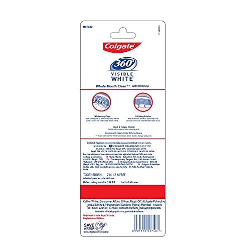 Image of Colgate 360 Visible White Medium Bristle Toothbrush (Buy 2 Get 1 Free)
