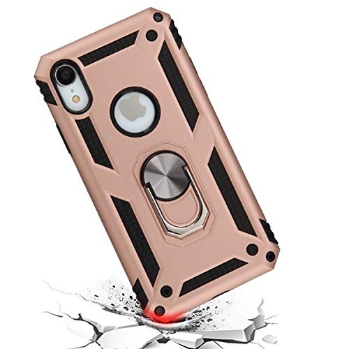 Image of REALCASE iPhone XR Back Cover Case | Heavy Duty Dual Layer Hybrid Shock Proof Armor Defender Ring Case Back Cover for iPhone XR (Gold)