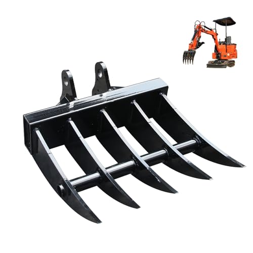 ATTACHXPRO Mini Excavator Rake Attachment for 1-Ton Diggers 25MM/0.98in Thickened Manganese Steel Backhoe Accessories - Land Clearing Debris & Soil Management