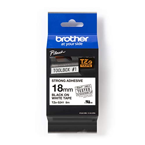 Brother TZe-S241 ruban laminé adhésif puissant 18 mm noir sur blanc pour étiquetage durable